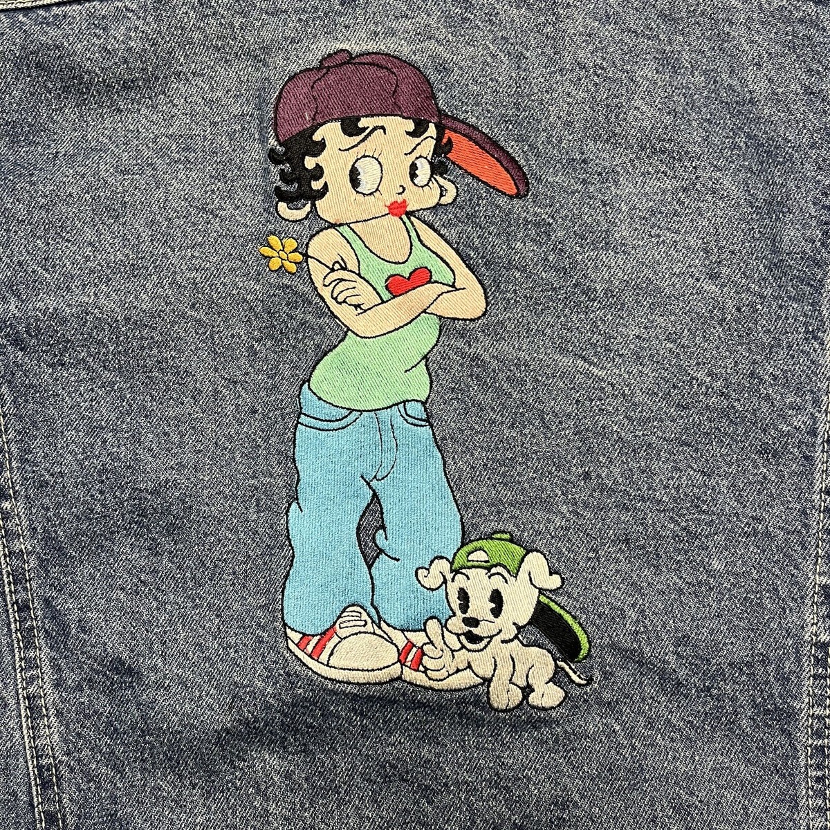 Vintage 90s Betty Boop Too Cute Denim Trucker Jacket USA XL | eBay