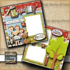 FAMILY 2 premade scrapbook pages paper piecing LAYOUT BOY GIRL DIGISCRAP  #A0014