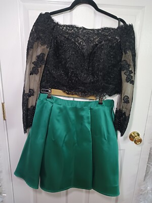Clarissa 2 PC Lace Embroidered Top And Green Skirt Special Event Party Prom