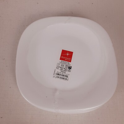 Bormioli Rocco Parma White Salad Plates 7 3/4'' Square Set of 6 NEW Opal Glass