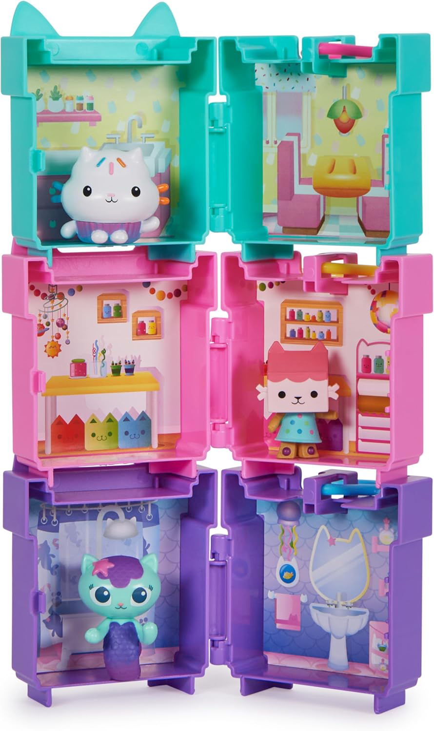 Gabby's Dollhouse, 3 Clip-On Playsets, with Cakey, Baby Box and Mercat Toy and 3