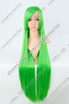 100 cm Green Long Straight Standard Wigs with Bangs Synthetic