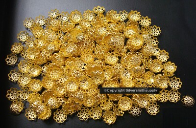500 Yellow gold plat metal 10mm filigree bead caps Victorian design caps FPB221B