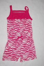Girls One Piece PINK WHITE TIGER STRIPE ROMPER Ruffled Shorts Jumper M 7-8
