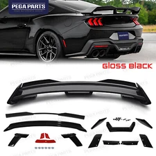 Gloss Black For 2024 2025 Ford Mustang DH Style Rear Spoiler Wing W/Gurney Flap