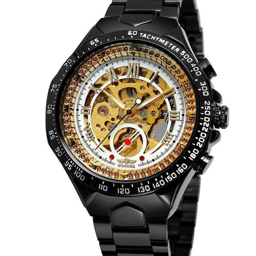 Men's Watch Luxury Automatic Mechanical Stainless Steel Watches Skeleton Gifts - Picture 31 of 36