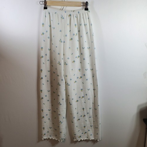 Pantalones de salón de pijama de colección tejido térmico gofre cintura elástica talla pequeña dobladillo de lechuga - Imagen 5 de 6