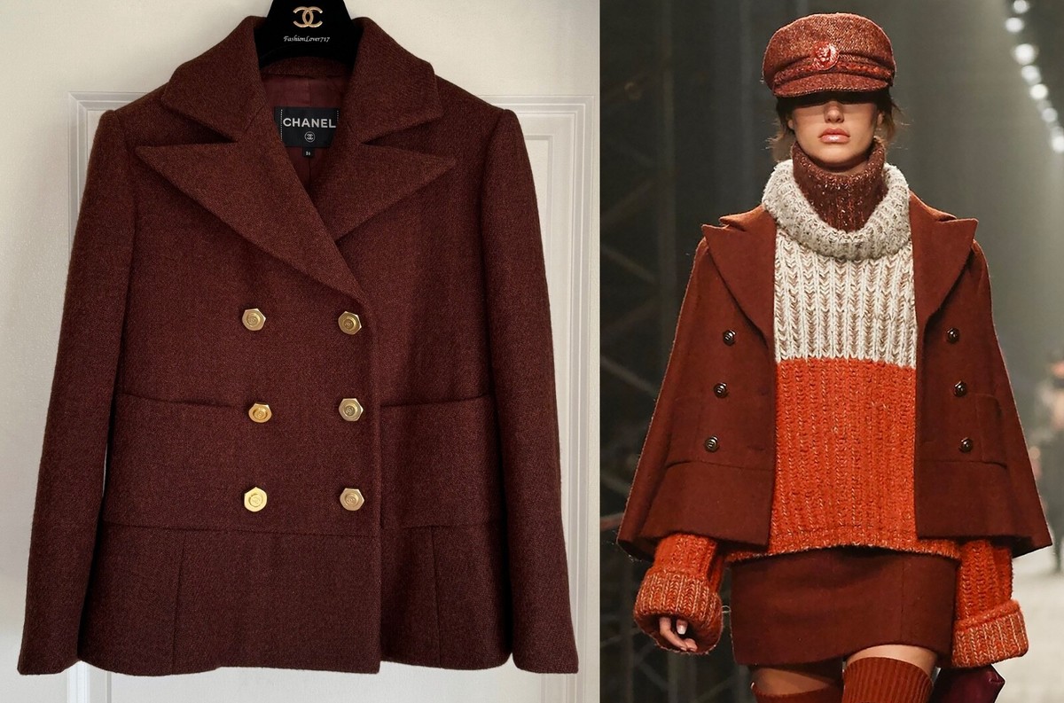 CHANEL 18A HAMBURG BROWN RUNWAY JACKET WOOL TWEED GOLD CC BUTTONS