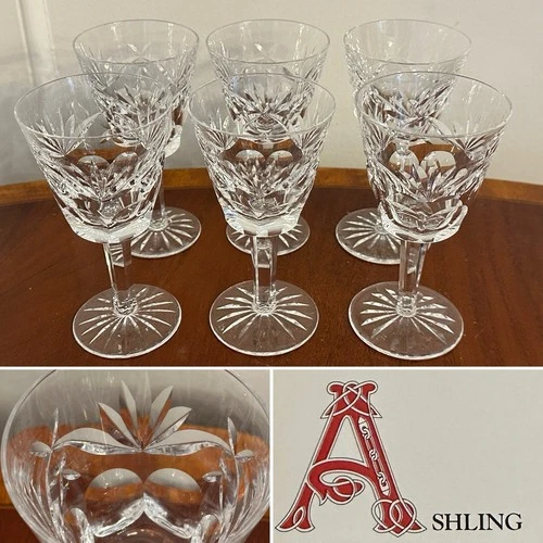 Vtg Set of 6 WATERFORD CRYSTAL Ashling 5-3/4" Claret/Wine Glasses IRELAND