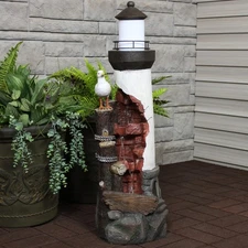 Gull's Cove Lighthouse Water Fountain with LED Lights - 36 in by Sunnydaze