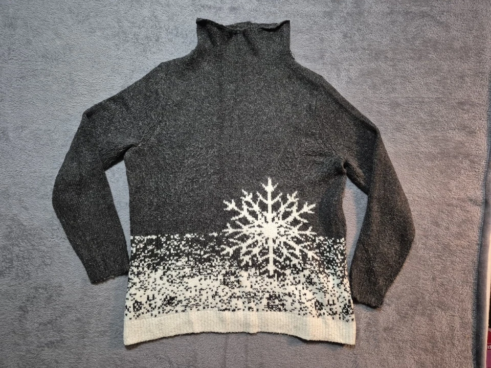 J. Jill Snowflake Knit Sweater Womens Small Gray White Winter Holiday - Image 3 of 4