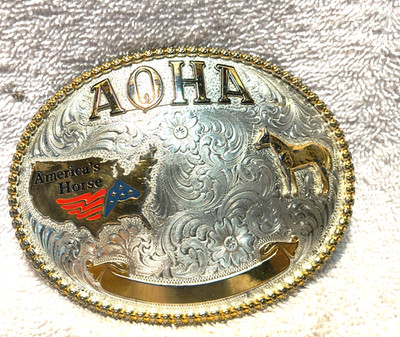 Montana Silversmiths AQHA Americas Horse Buckle Silver Gold Great Vintage Shape