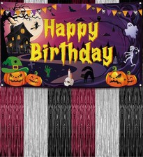Halloween And Birthday Party Bundle XtraLarge Purple Banner 72x44 Inch And 6 P