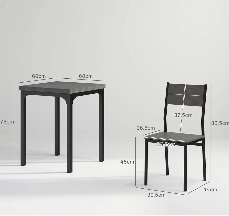 Small Table And 2 Chairs Breakfast Kitchen Dining Room Furniture Set Industrial - Image 2 of 4