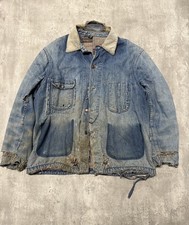 Vintage 40s 50s Lined Denim Chore Jacket Barn Coat Hercules Distressed Faded