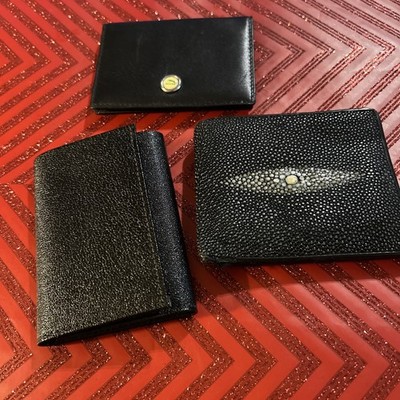 Genuine Stingray Skin black Leather Bifold Wallet + new Jaguar bifold and 1 more