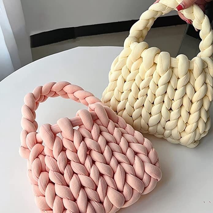 Luxe Chunky Knit Crochet Bag Pastel Yellow Small Soft Woven Handbag