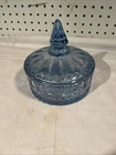 Indiana Glass Princess Diamond Point Blue Nut/Candy Dish Jar Vintage
