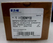 Eaton C25DNY130 Definite Purpose Motor Starting Contactor 30A 208-240VAC Coil .