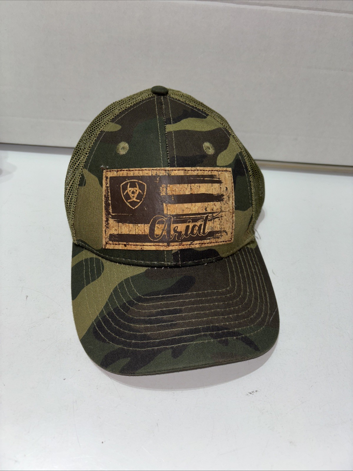 Ariat Flag Patch Baseball Hat Cap Green Camo Mesh… - image 5