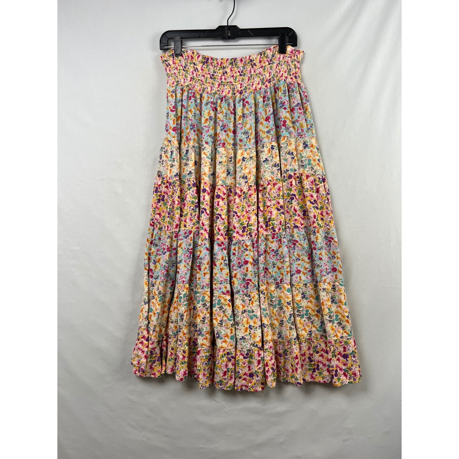 Angie Maxi Skirt Women XL Multicolor Floral Tiered Smocked Boho Rayon-image