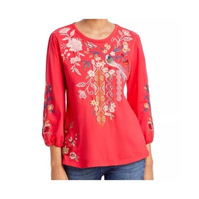 Johnny Was Ellia Cotton Embroidered Puff Sleeve Top NEW Size XS Blouse Shirt