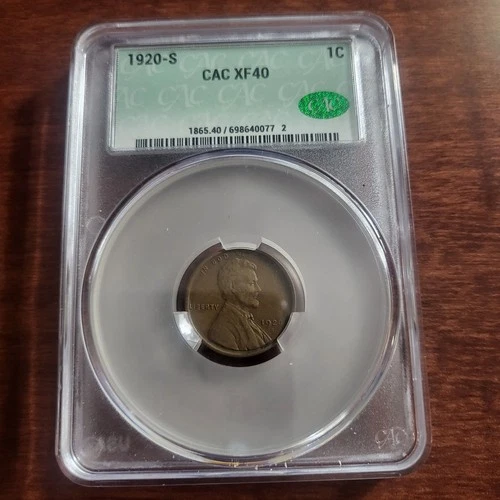 1920 S 1C wheat cent CAC XF40