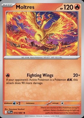 Moltres 014/094 Pokémon ME02: Phantasmal Flames Holo Rare 2025 NM
