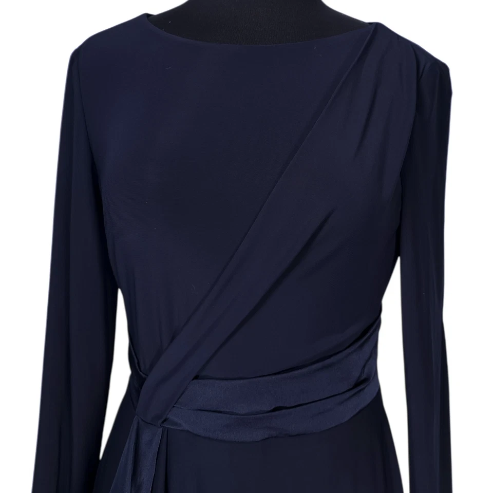 Ralph Lauren Womens Dress 10P Navy Blue Stretch Satin Ruffle Sheath Party Formal - Image 4 of 4