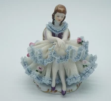 Authentic German Porcelain Karl Klette Lady in Waiting Figurine w Dresden Lace