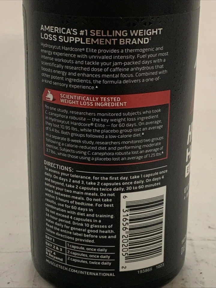 Cápsulas térmicas de liberación rápida MuscleTech Hydroxycut Hardcore Elite de 100 quilates  Foto 4 de 4