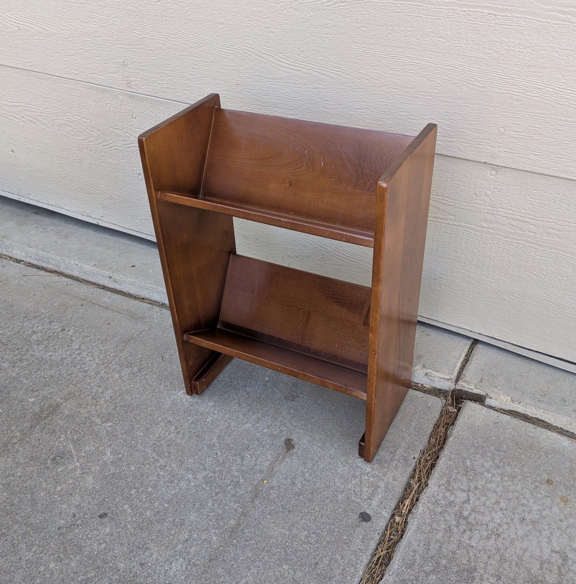 Vintage Mid Century Modern Walnut Wood 2-Tier Slanted Bookshelf