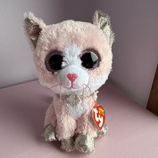 FIONA Beanie Boos TY PLUSH Pink Cat KITTEN TYSILK Gold Glitter Ears