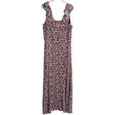 Madewell Floral Maxi Dress Ruffle Neck Sleeveless Burgundy White Size 12