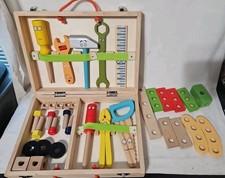 Wooden Kids Toy Toolbox Cartoon Faces 34pcs Including Case 