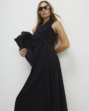 River Island Womens Wrap Crepe Dress in Black Size 12