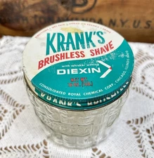 Vintage Kranks's Brushless Shave Kreem Clear Empty Glass Barber Jar USA Teal