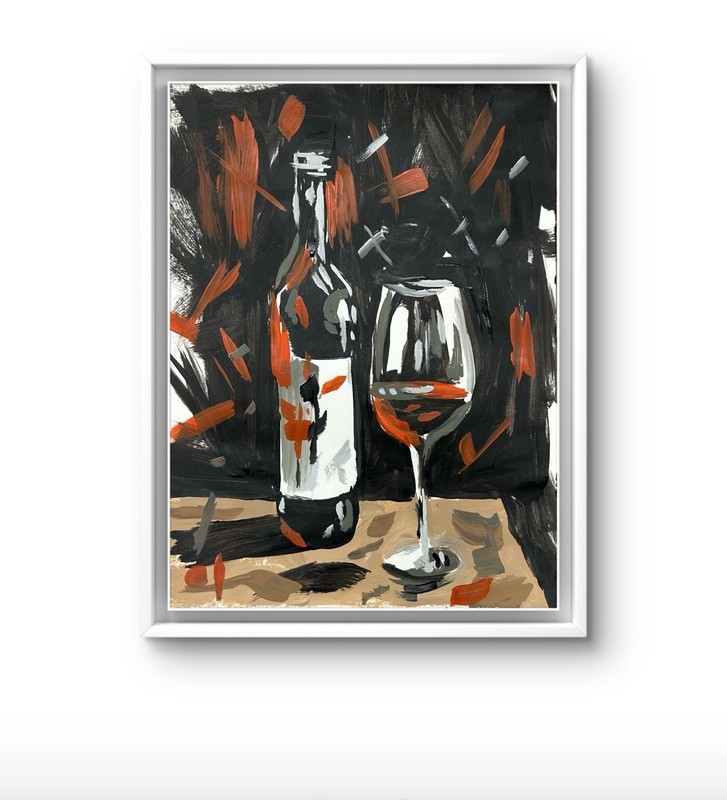 Original Abstract Wine Bottle Glass Painting 14x11 paper Modern Wall Art Decor
