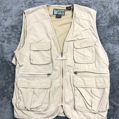 Outdoor Urban Terrain Vest Mens XL Khaki Cotton Ripstop Fishing Cargo Utility