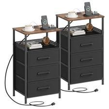 Nightstand Set of 2, Night Stands with Charging Station, 26.4 Inch Tall Bedsi...