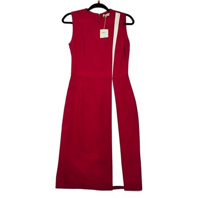 ETRO 42 US/6 Knee Length Sleeveless Red With White Sheath Dress NWT $1,430