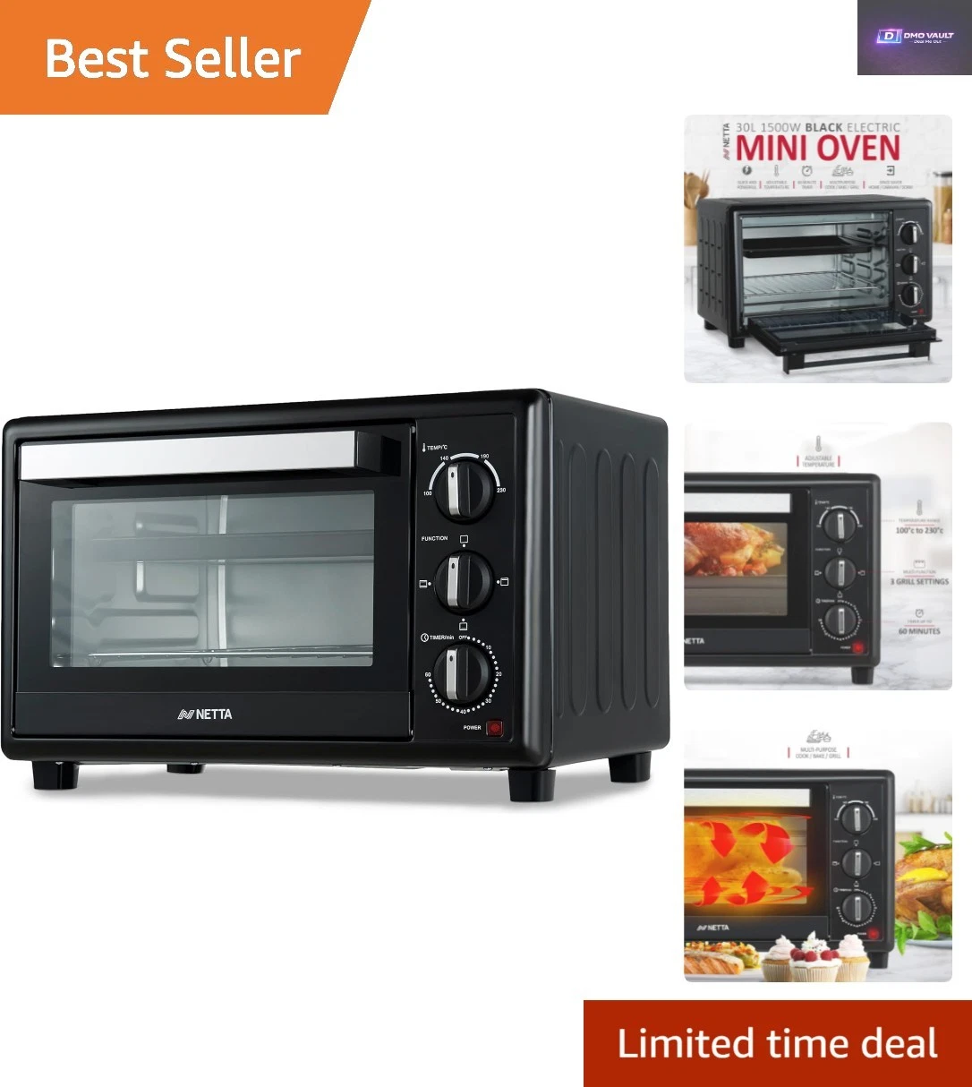 Versatile 30L Countertop Mini Oven & Grill - 1500W with Adjustable Temp Settings