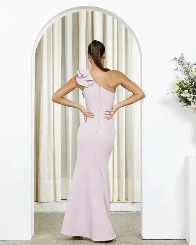 Bariano Sue Dress Size AU 10 / US 6 Lilac One Shoulder Frill Wedding Bridesmaid - image 3 of 4