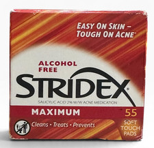 Stridex Maximum Acne Pads, Alcohol Free Salicylic Acid Pads, 55 CT, Exp 6/27