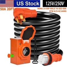 50A RV Extension Cord 20FT 125V/250V 4 Prong with Power Inlet Box for camping US