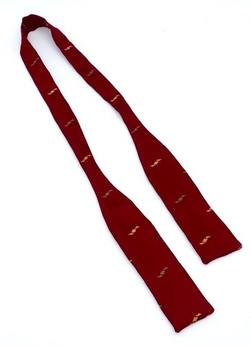 F. R. Tripler & Co. Silk Bow Tie, Dark Red, Gold, Silver Geometric Design, 33"