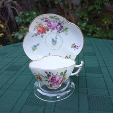 Nice Antique Dresden Helena Wolfsohn Floral Demitasse Cup & Saucer