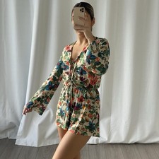 Topshop Floral Romper Boho Festival Size 4 Women  s Flowy Earthy Longsleeve