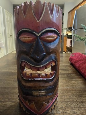Indonesian Tiki Decorative Multicolor Wooden Mask Wall Art