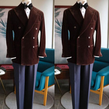 Velvet Men's Suit Party Prom Evening Wedding Tuxedo Jacket Peak Lapel 2Pcs Pants